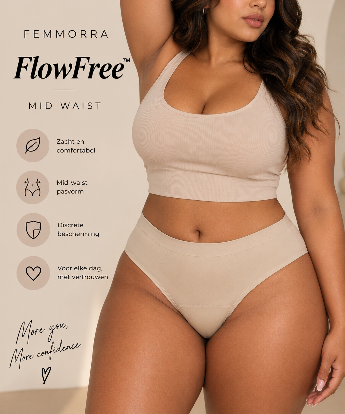 FEMMORRA Periodfree™ Mid Waist – Comfort precies waar jij het wilt.